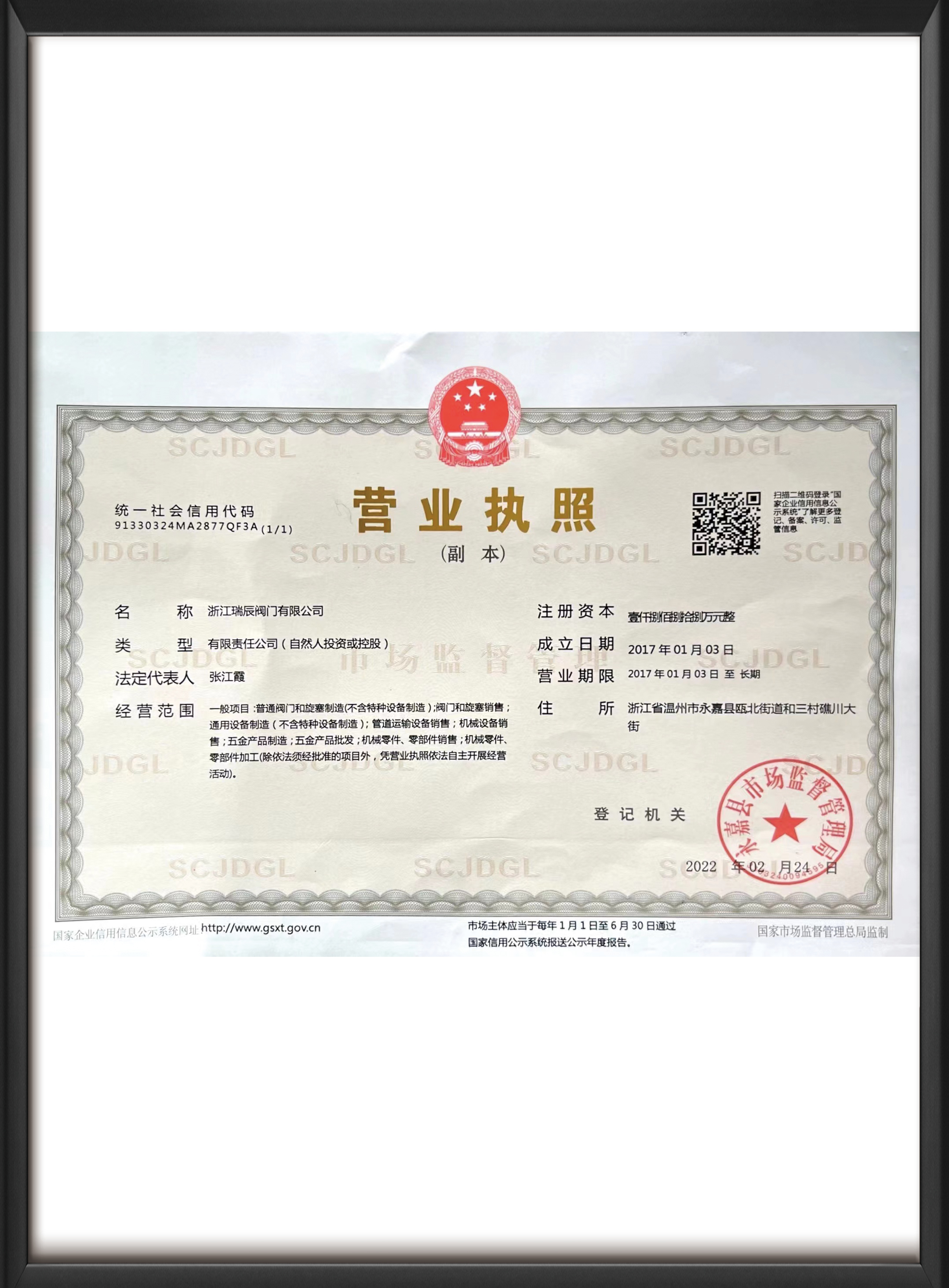 Zhejiang Ruichen Valve Business License